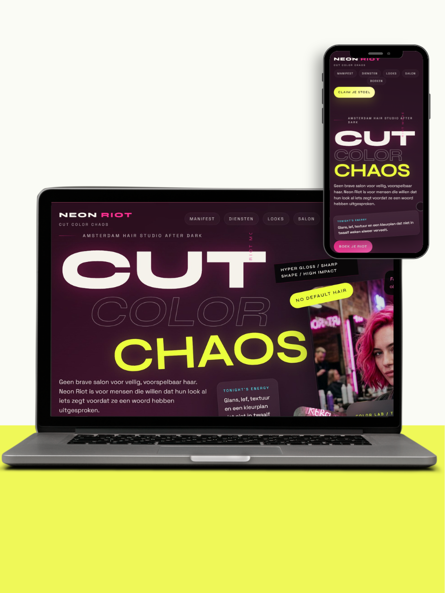 Neon Riot demo brand site - editorial en mode website stijlstudie door Content Lab Studio